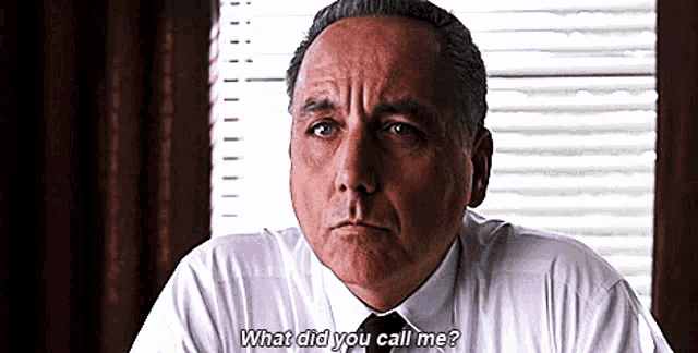 a man in a white shirt and tie asks  what did you call me 