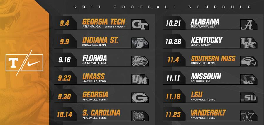 Tennessee Football Releases 2017 Schedule – VolNation Blog